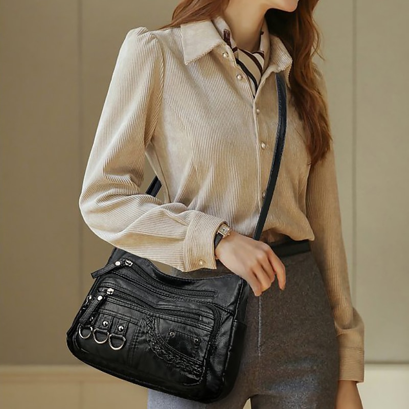 dámská vintage crossbody kabelka z umělé kůže s mnoha kapsami na zip – ležérní kabelka přes rameno pro každodenní nošení 2025 - $19.99 –P2