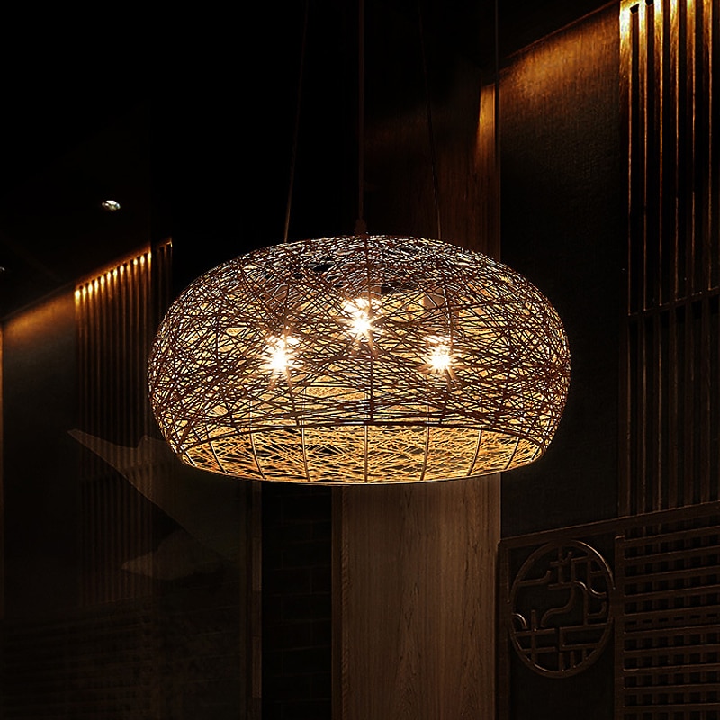Lámpara de bambú retro de ratán e26/e27, la iluminación del techo de la lámpara es aplicable a la sala de estar, dormitorio, restaurante, cafetería, bar, restaurante, club, 110-240v 2025 - $349.99 –P2