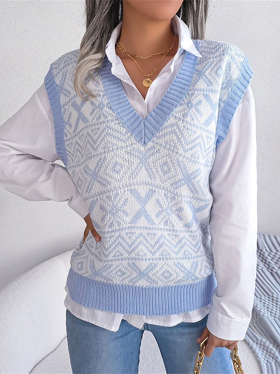 Women's Xmas Sweater Vest V Neck Ribbed Knit Acrylic Button Fall Winter Regular Outdoor Christmas Daily Stylish Casual Soft Sleeveless Snowflake Wine Blue Khaki S M L 2023 - US $27.99 –P8