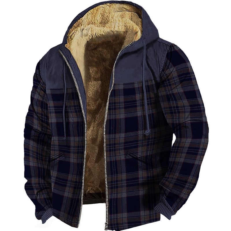 Per uomo Felpa con cappuccio a zip intera Felpa con cappuccio e zip Felpa con cappuccio in pile Nero Blu Marrone Grigio Con Cappuccio Plaid Con zip Sport & Outdoor Quotidiano Ferie Poliestere del 2025 a $41.99 –P4