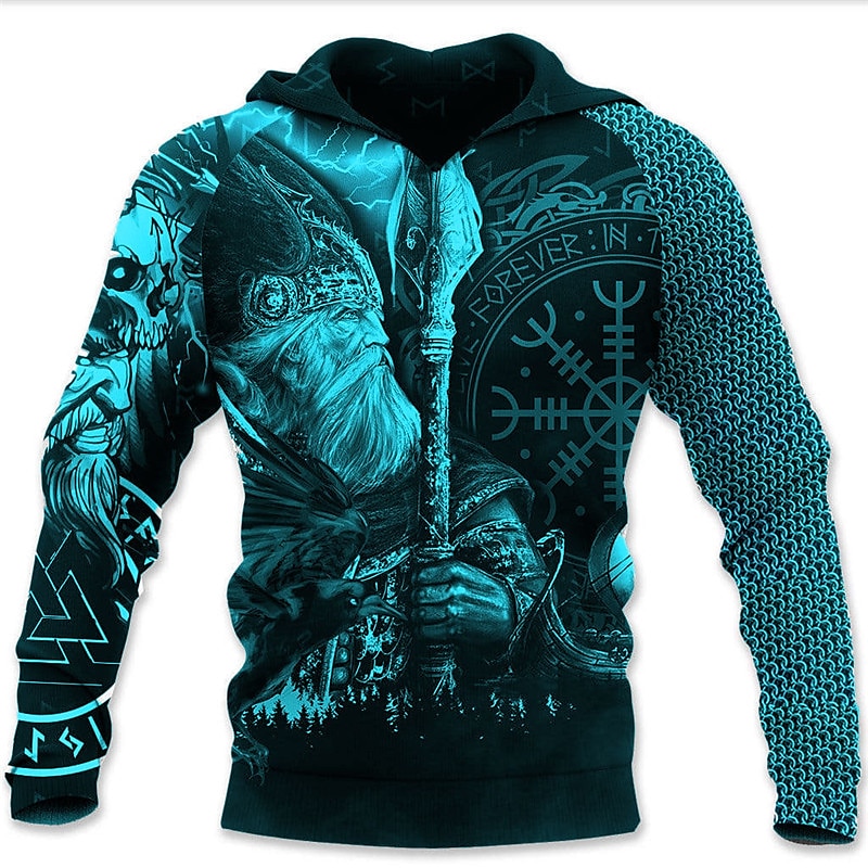 Herren Wikinger-Krieger Grafikdrucke Wikinger Kapuzensweatshirt Kapuzenshirts Pullover Täglich Klassisch Lässig Langarm Mit Kapuze Ferien Ausgehen Streetwear Schwarz Gelb Rote Blau Druck Frühling 2026 - $31.99 –P4