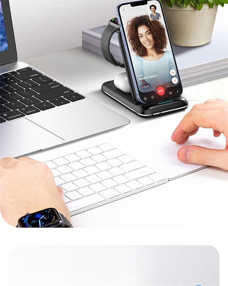 3 az 1-ben összecsukható 15 W-os gyors vezeték nélküli töltőállvány iphone-hoz 14 13 12 pro max Apple watch airpods pro vezeték nélküli töltőállomás 2025 - $36.99 –P3