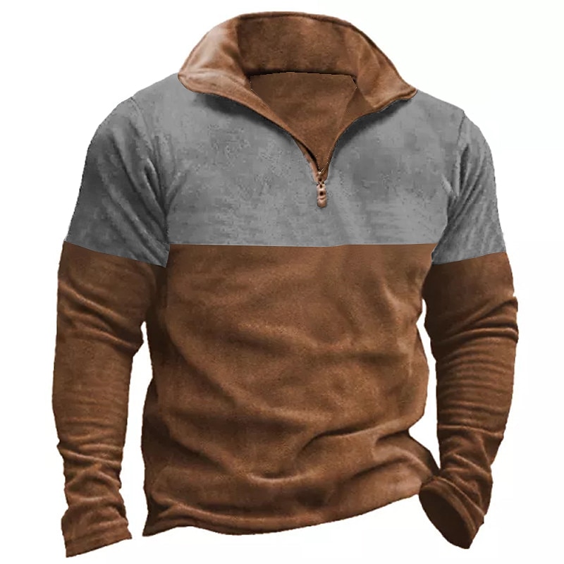 Herren Waffel-T-Shirt Waffelhemd T Shirt T-Shirt Langarm Stehkragen Frühling & Herbst Farbblock Mode Designer Basic Urlaub Straße Ausgehen Rote Grün Khaki Top T-Shirt für Herren 2025 - $21.99 –P4