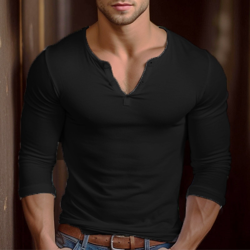 Herren T Shirt Henley Shirt T-Shirt langarmshirt Glatt Henley Strasse Urlaub Langarm Bekleidung Modisch Designer Basic 2025 - $17.99 –P3