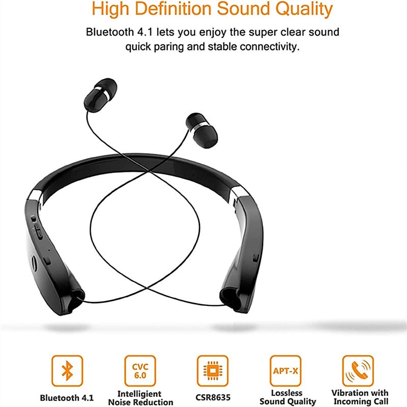 Foldable Bluetooth Headset Lightweight Retractable Bluetooth Headphones for Sports&Exercise Noise Cancelling Stereo Neckband Wireless Headset 2025 - $53.99 –P5