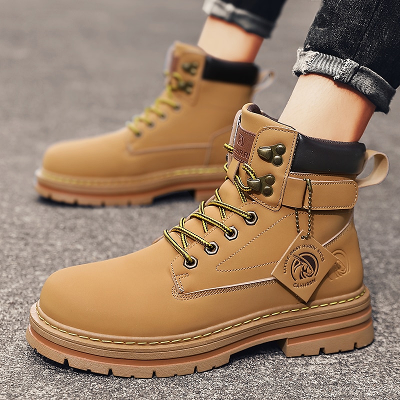 Men's Boots Work Boots Walking Casual Daily Leather Comfortable Booties / Ankle Boots Lace-up Black Yellow Spring Fall 2023 - AED 179.99 –P1