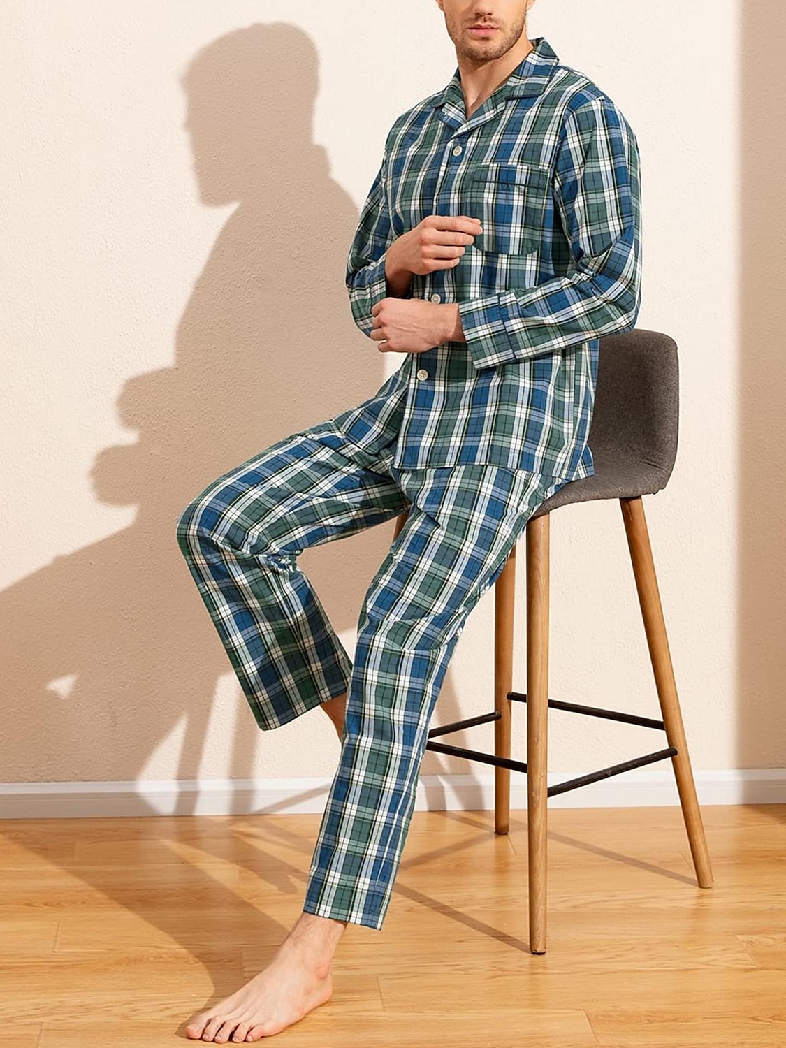 Per uomo loungewear Pigiami Set pigiama Top e pantalone del pigiama 2 pezzi A quadri Moda Informale Comoda Interni Giornaliero Cotone Comfort Bavero Manica lunga Camicia Pantalone A cordoncino Vita del 2025 a $16.39 –P10