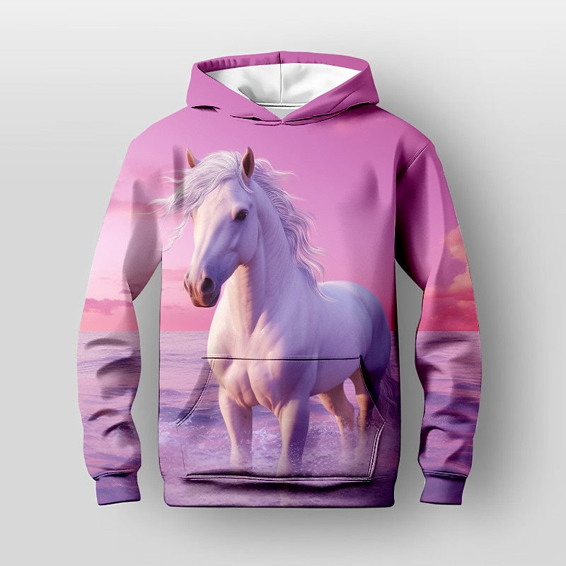 Flickor 3D Enhörnings Landskap Huvtröja Pullover Långärmad 3D-tryck Höst Vinter Aktiv Mode söt stil Barn 3-12 år 4-12 år Utomhus Ledigt Dagligen Normal 2025 - $18.99 –P5