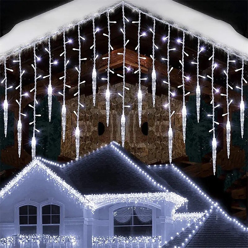 Lumière de Noël LED rideau glaçon fée guirlande lumineuse 3.5 m 96 LED flexible lumière de Noël pour cour garden party patio décor éclairage coloré ue us au royaume-uni plug de 2025 ? $22.99 –P2