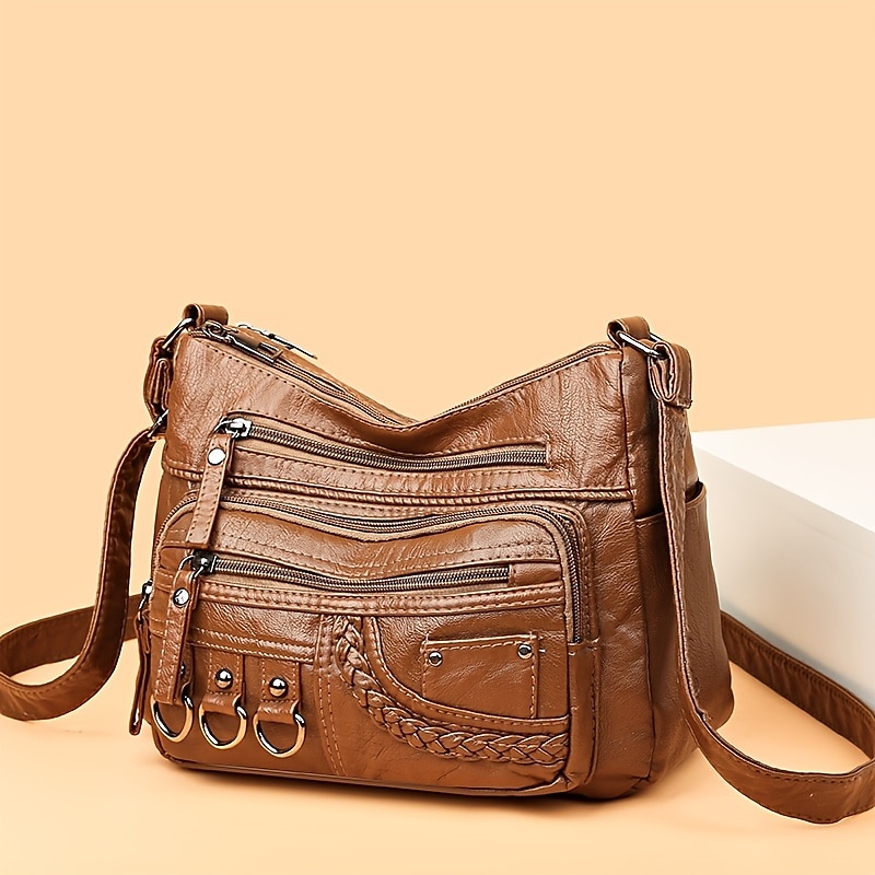 dámská vintage crossbody kabelka z umělé kůže s mnoha kapsami na zip – ležérní kabelka přes rameno pro každodenní nošení 2025 - $19.99 –P9