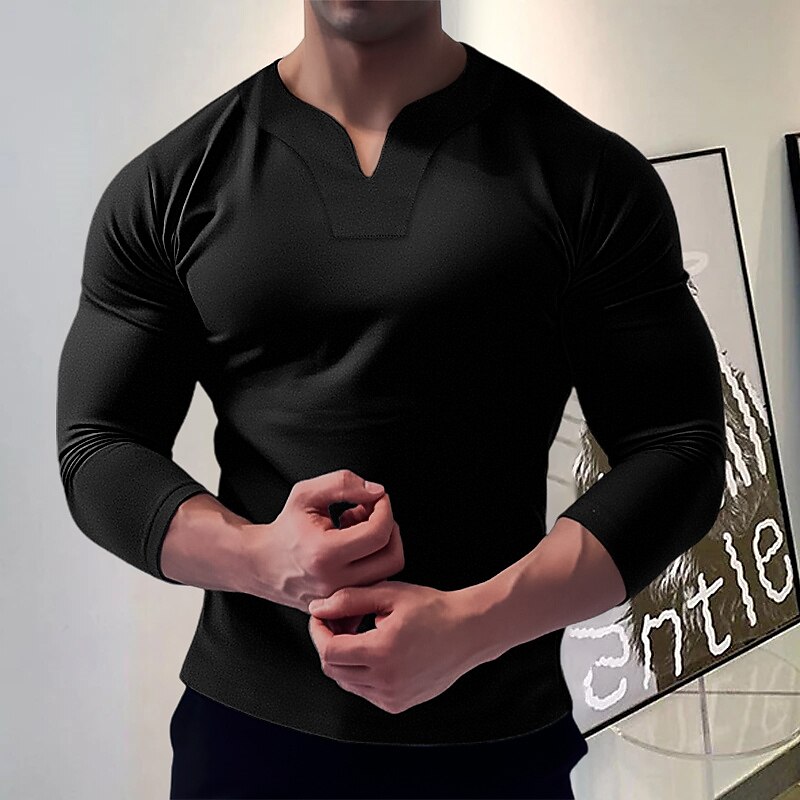Herren T Shirt T-Shirt Langarmshirt Langarm V Ausschnitt Frühling & Herbst Einfach Mode Designer Basic Urlaub Straße Ausgehen Schwarz Weiß Marineblau Top T-Shirt für Herren 2025 - $13.49 –P8