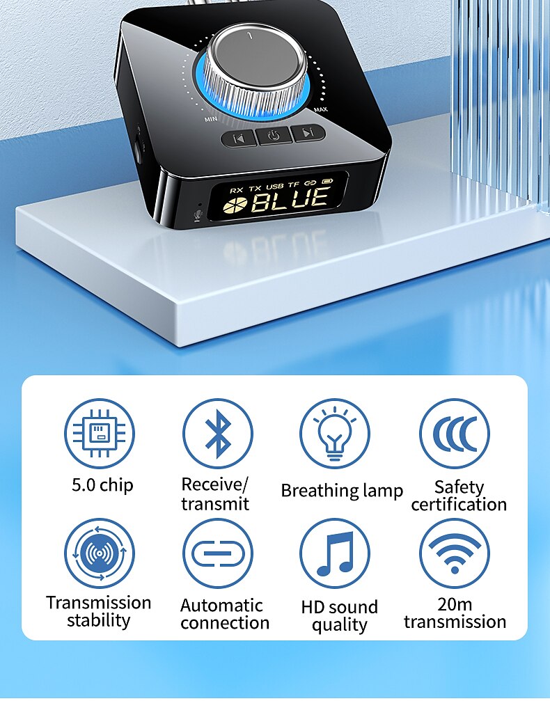 Bluetooth Receiver Transmitter LED BT 5.0 Stereo AUX 3.5mm Jack RCA Handsfree Call TF U-Disk TV Car Kit Wireless Audio Adapter 2025 - $33.99 –P2