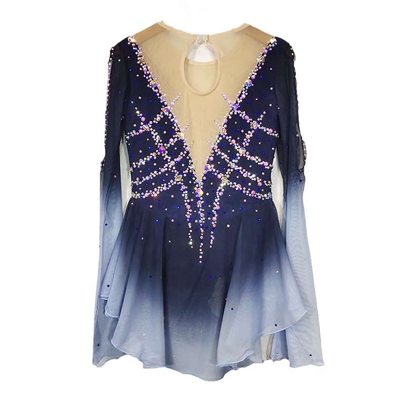 Rochie de Patinaj Artistic Pentru femei Fete Πατινάζ στο πάγο Rochii Albastru+Albastru Deschis Peteci Deschide Înapoi Plasă Spandex Strech Antrenament Profesional Competiție Ținută Patinaj Cristale 2025 - $165.99 –P8
