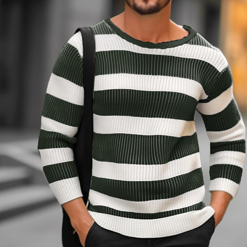 Herren Pullover Gerippt Stricken Standard Strick Gestreift Rundhalsausschnitt Moderne zeitgenössische Arbeit Freizeitskleidung Bekleidung Winter Schwarz Rote S M L 2025 - $26.99 –P5