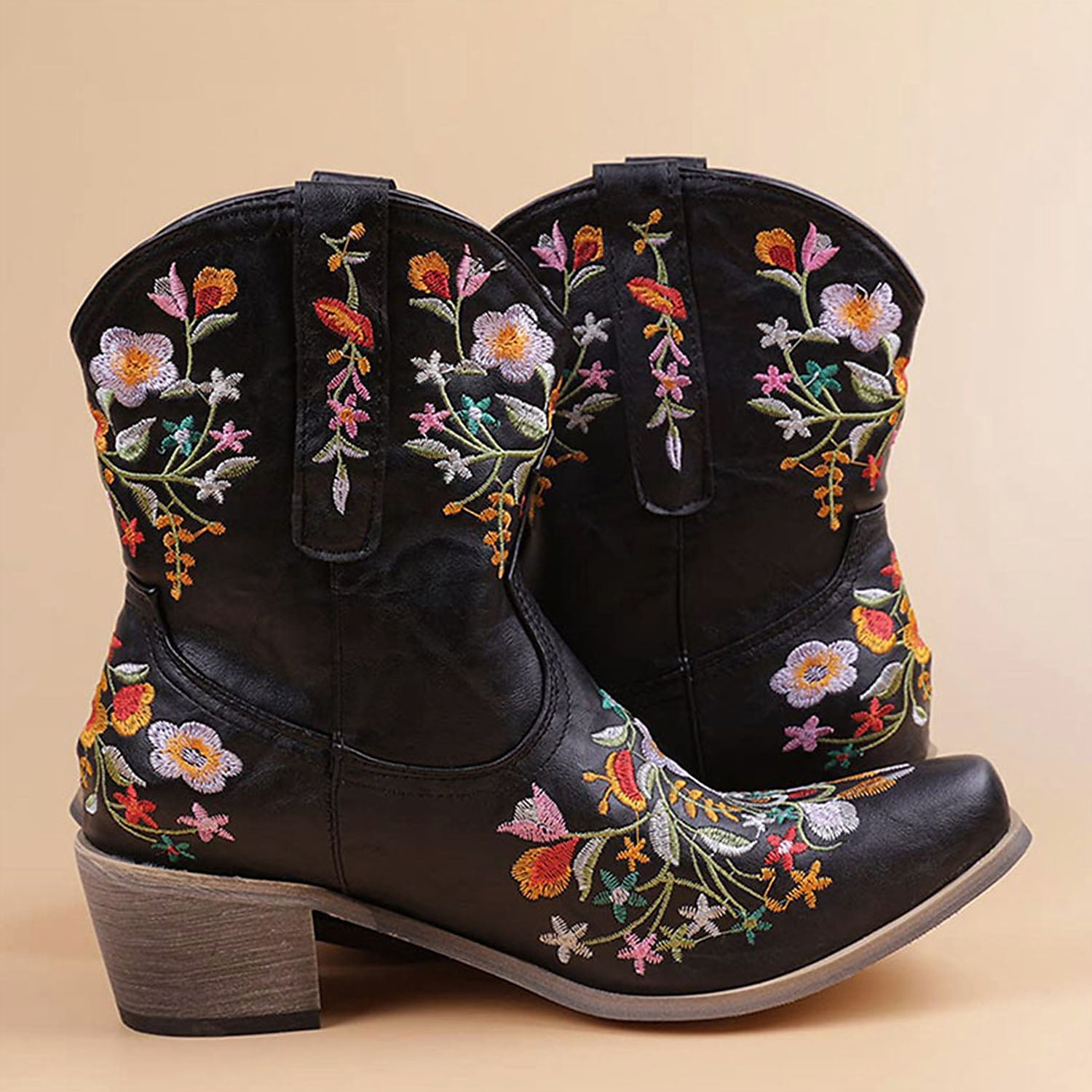 Women's Vintage Western Cowboy Boots – Floral Embroidered Faux Leather Ankle Boots for Casual and Festival Wear 2025 - $64.99 –P11