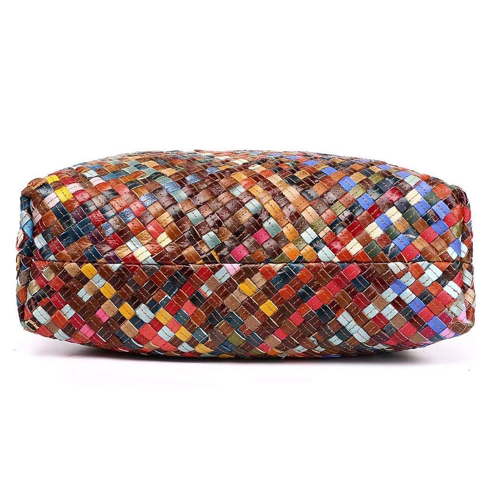 bolsa tote feminina de couro trançado multicolorido com alças duplas e estilo boho patchwork, bolsa de ombro grande para viagens, eventos de arte e uso diário casual de 2026 por $99.99 –P14