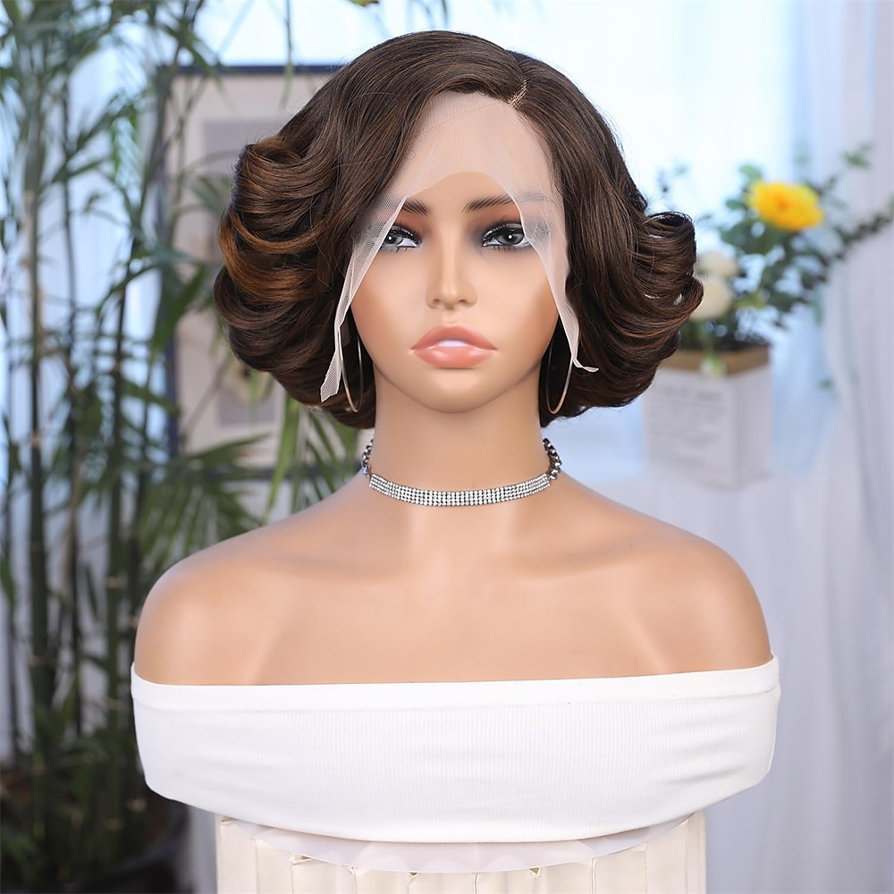 Synthetische pruiken Gekruld Asymmetrisch kapsel Machinegemaakt Pruik Kort A1 A2 A3 A5 A6 Synthetisch haar Dames Cosplay Zacht Feest Zwart Bruin Donkerbruin 2025 - $24.99 –P9