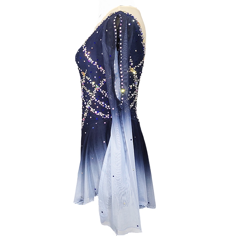 Rochie de Patinaj Artistic Pentru femei Fete Πατινάζ στο πάγο Rochii Albastru+Albastru Deschis Peteci Deschide Înapoi Plasă Spandex Strech Antrenament Profesional Competiție Ținută Patinaj Cristale 2025 - $165.99 –P6