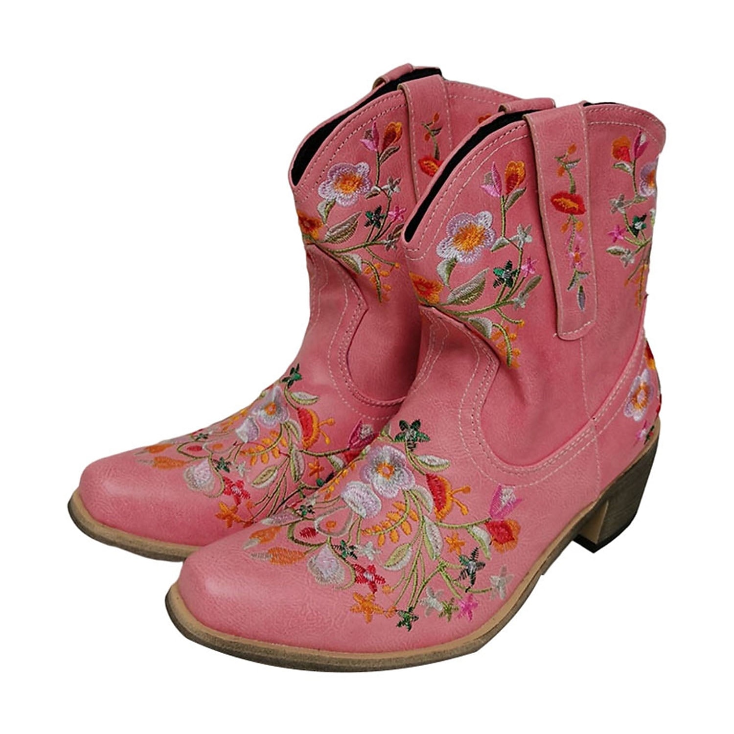 Women's Vintage Western Cowboy Boots – Floral Embroidered Faux Leather Ankle Boots for Casual and Festival Wear 2025 - $64.99 –P18