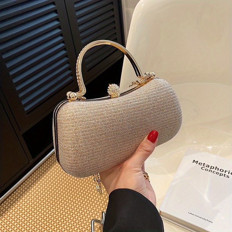 בגדי ריקוד נשים מצמד הערב Bag תיק עם רצועה למפרק היד תיקי קלאץ' עור PU מפלגה מסיבת רווקות חגים ריינסטון שרשרת קיבולת גבוהה עמיד למים קל משקל צבע אחיד כסף שחור זהב 2025 - $26.99 –P16