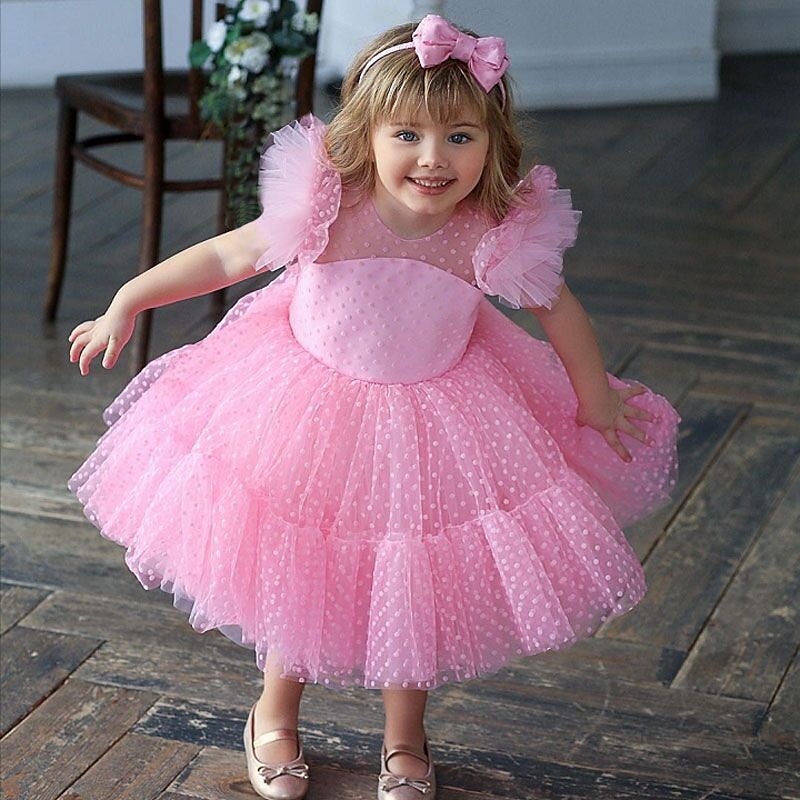 Copii Fete Rochie de petrecere Culoare solidă Manșon scurt Performanță Nuntă Zi de Naștere Dantelă Adorabil Prințesă Frumoasa Bumbac Midi Rochie de petrecere Primăvară Toamnă Iarnă 3-12 ani Alb Verde 2025 - $52.99 –P3