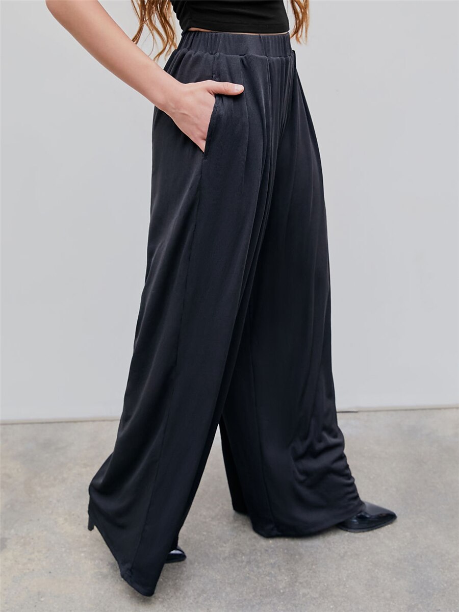 Damen-Kleiderhose mit weitem Bein, lange Hose, Modaltasche, mikroelastisch, hohe Taille, Mode, Streetwear, Straße, Alltag, Weiß/Schwarz, Schwarz, S, M, Herbst, Winter 2025 - $24.99 –P2