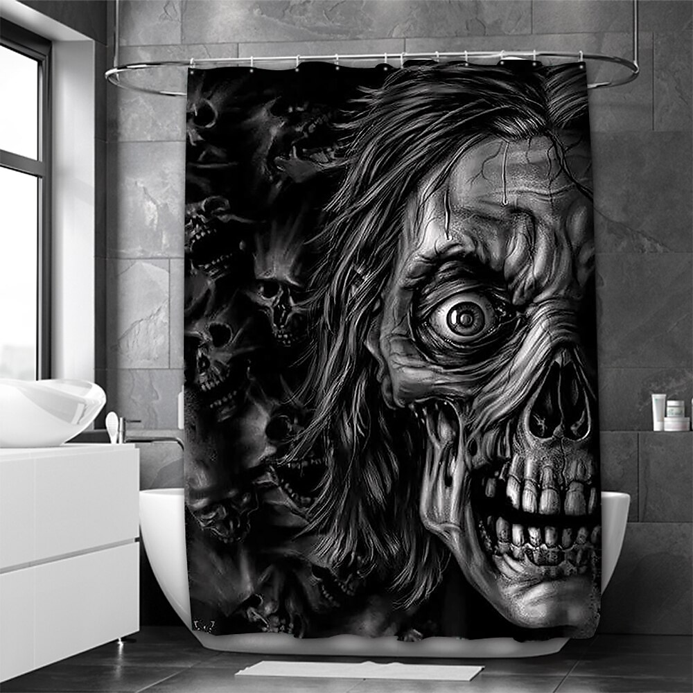 Cortina de chuveiro de terror de Halloween com ganchos para cortina de chuveiro de banheiro conjunto de decoração de banheiro de poliéster à prova d'água 12 pacotes de ganchos de plástico decoração de de 2025 por $19.99 –P10