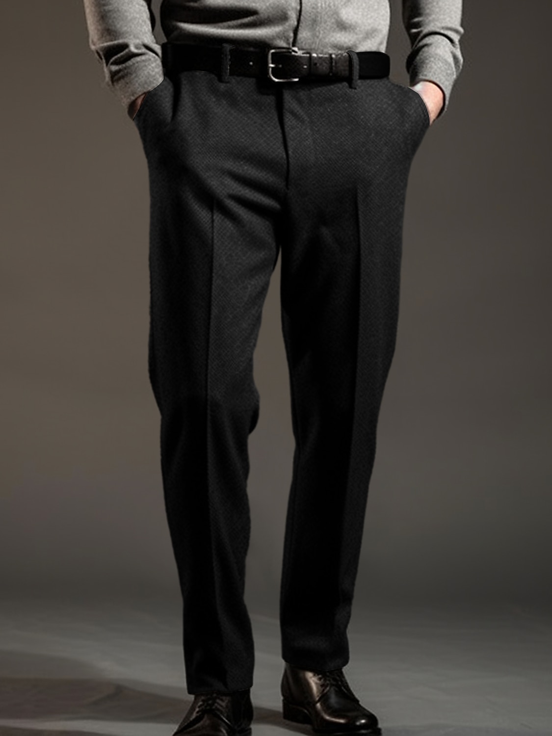 Men's Dress Pants Trousers Suit Pants Tweed Pants Pocket Plain Comfort Breathable Outdoor Daily Going out Fashion Casual Black Light Grey 2025 - GBP £23 –P2