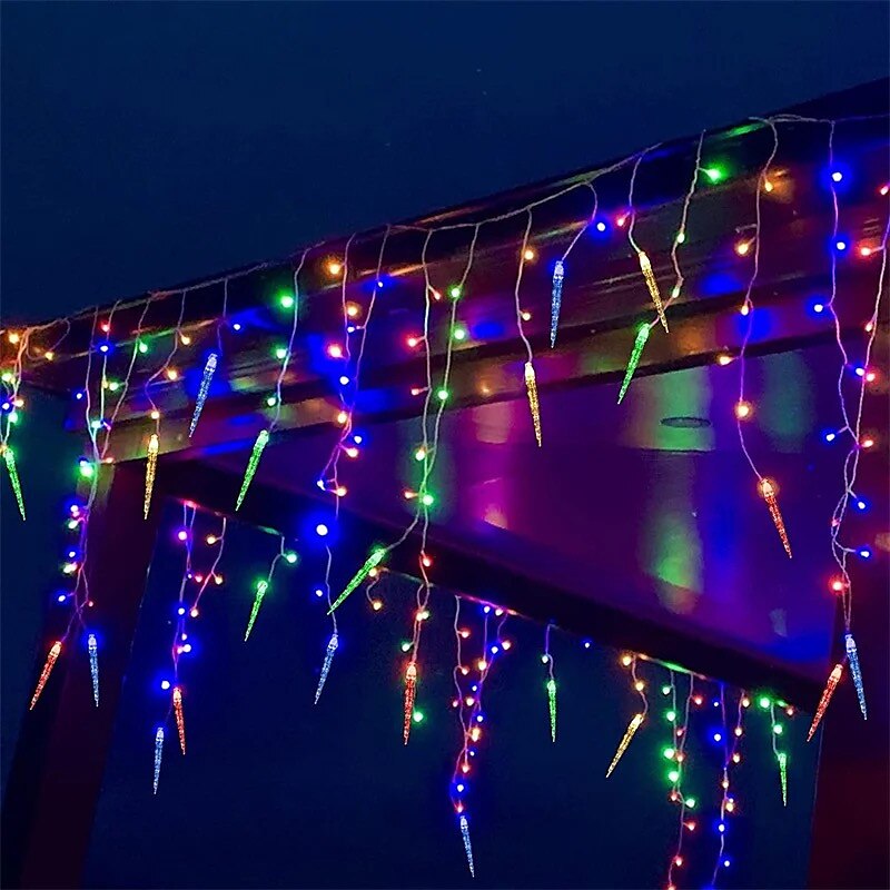 Lumière de Noël LED rideau glaçon fée guirlande lumineuse 3.5 m 96 LED flexible lumière de Noël pour cour garden party patio décor éclairage coloré ue us au royaume-uni plug de 2025 ? $22.99 –P13