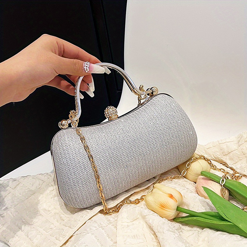 בגדי ריקוד נשים מצמד הערב Bag תיק עם רצועה למפרק היד תיקי קלאץ' עור PU מפלגה מסיבת רווקות חגים ריינסטון שרשרת קיבולת גבוהה עמיד למים קל משקל צבע אחיד כסף שחור זהב 2025 - $26.99 –P8