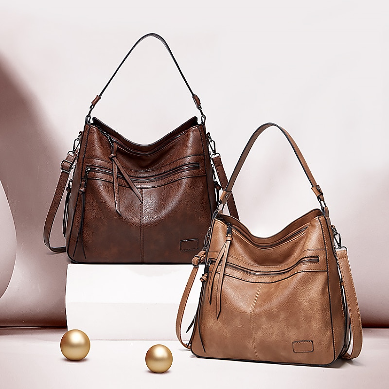Dam Crossbody-väska Tote Axelväska Hoboväska PU läder Utomhus Dagligen Helgdag Dragkedja Stor kapacitet Vattentät Hållbar Ensfärgat Brun fläck Datum rött Svart 2025 - $42.99 –P3