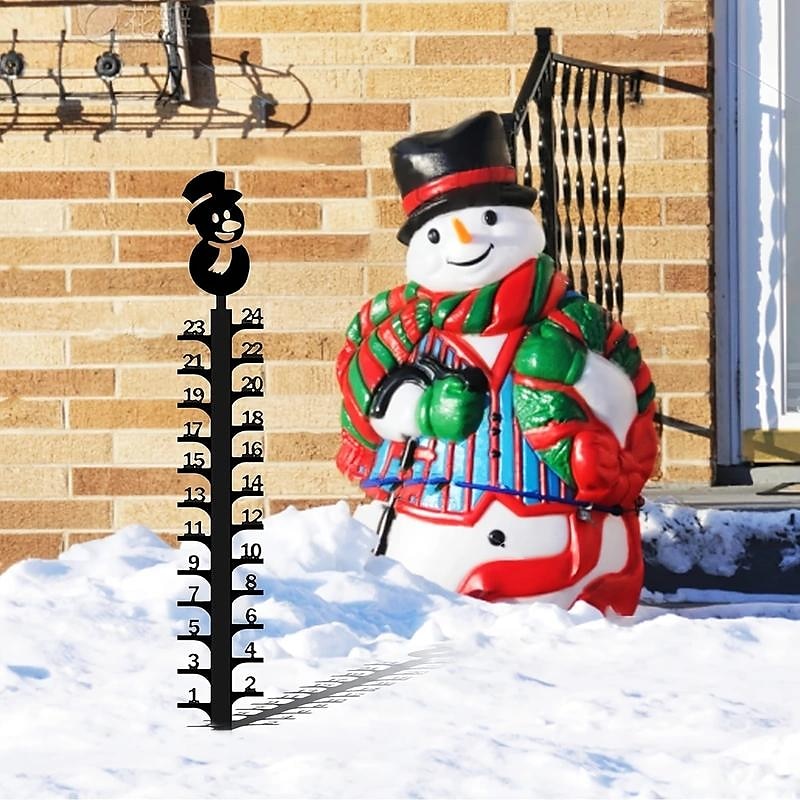 Outdoor Snow Gauge, 24 Inches Winter Snowflake, Snowman, Elk Metal Iron Ruler, Manual Metal Snow Measuring Stick Garden Pile, Christmas Rain Gauge Outdoor Decoration Gift 2025 - $18.99 –P2