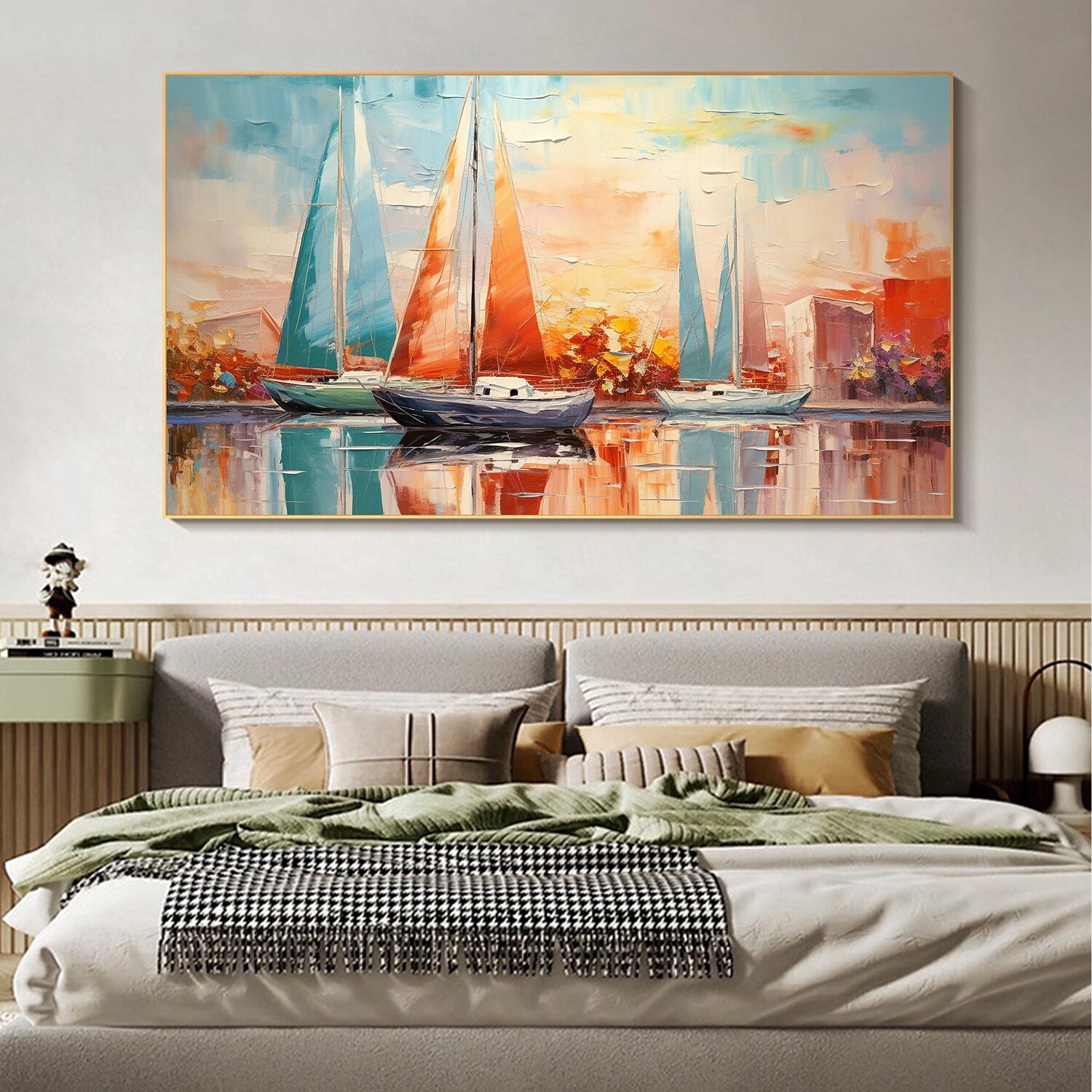 peinture à l'huile faite à la main toile mur art décor original voilier coloré en entier pour la décoration intérieure avec cadre étiré sans peinture de cadre intérieur de 2025 ? $158.99 –P4