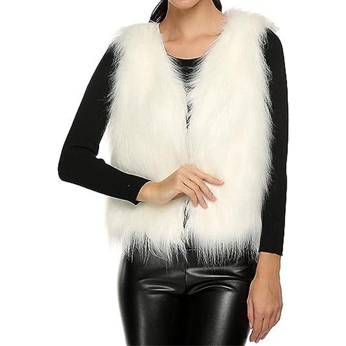 Women's Faux Fur Vest Mink Fur Vest Winter Fleece Gilet Fall Windproof Warm Sleeveless Coat Open Front Jacket Outerwear White Ice Cream 2023 - US $29.99 –P1