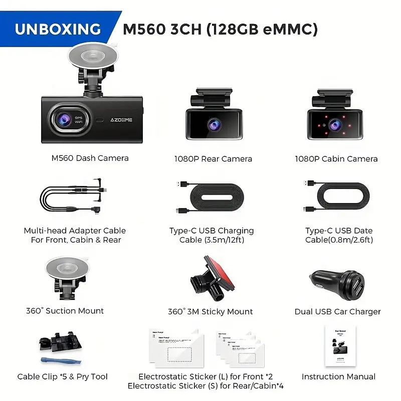 3 Channel Dash Cam128GB EMMC StorageBuilt In WiFi GPS 4'' IPS Touch Screen Front Cabin Rear 1080P Dash Cam IR Night Vision Parking Mode 2025 - $478.79 –P9