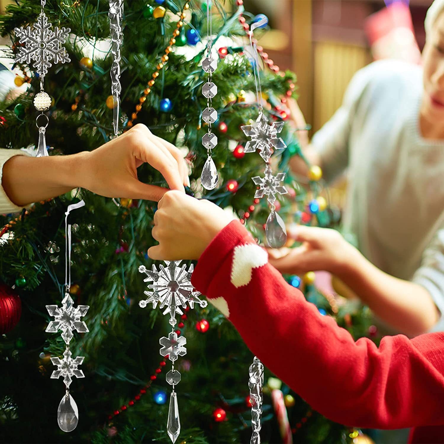 10 peças de enfeites de natal de cristal para decorações de árvores - enfeites de pingente de floco de neve de acrílico pendurados com pingentes de gota para decorações de cristais de lustre do país das maravilhas do inverno suprimentos de 2025 por $13.49 –P5