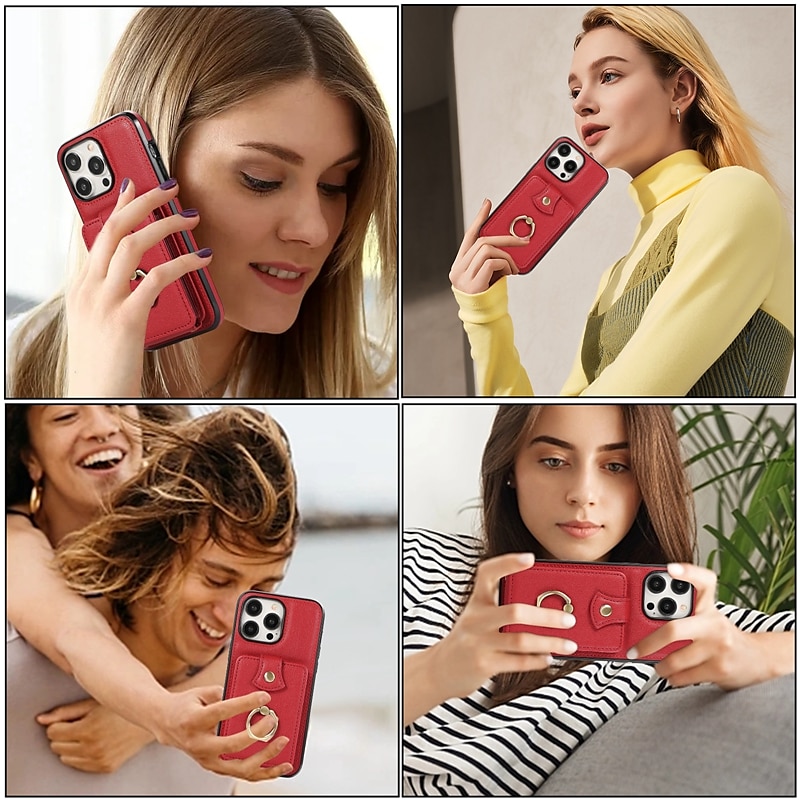 Funda para iPhone 16 iPhone 15 Pro Max 14 Plus 13 12 11 Pro Max funda de billetera con soporte de anillo y cordón ranura para tarjeta retro TPU metal PU cuero 2025 - $22.99 –P3