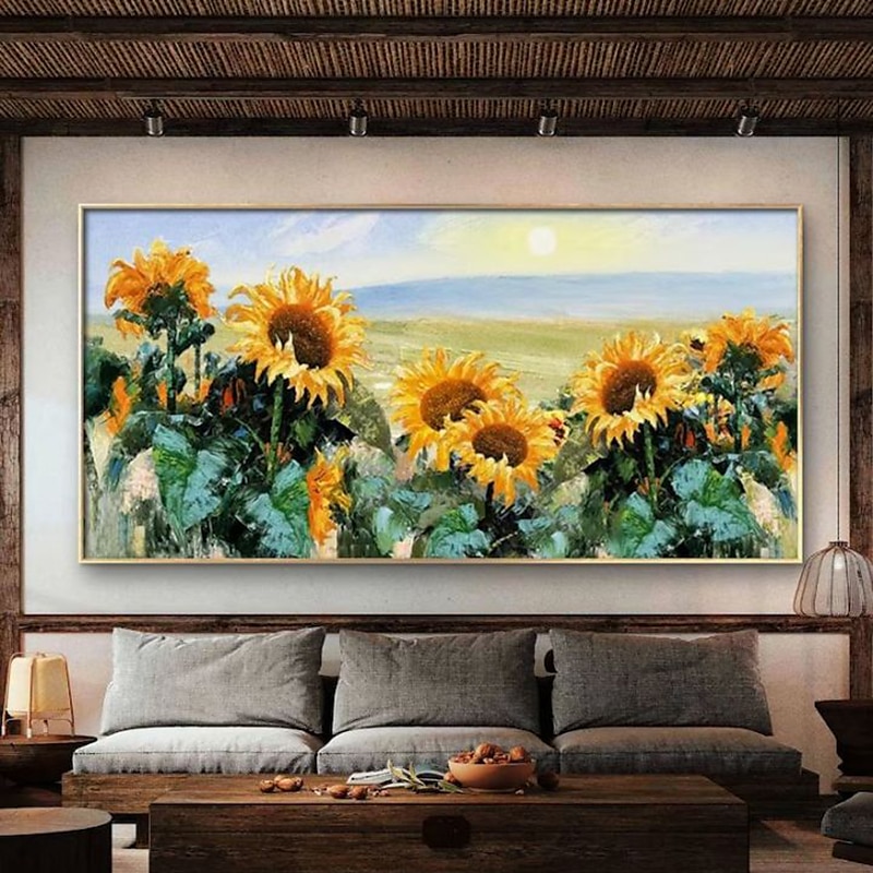 Handgefertigtes Ölgemälde auf Leinwand, Wandkunst, Dekoration, großes abstraktes orangefarbenes Sonnenblumen-Blume-Gemälde, dicke Kunst für Heimdekoration, gerolltes, rahmenloses, ungedehntes Gemälde 2025 - $100.99 –P3