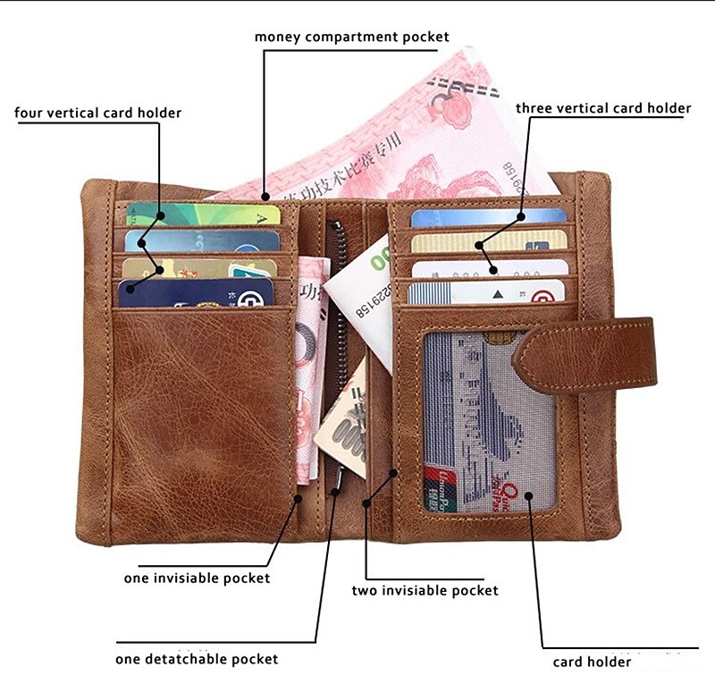 Genuine Cow Leather Splicing Short Wallet Coins Purse Money Clip Card Holder Detachable Zipper Pocket Clutch Handbag Oil Wax Leather Notecase 2025 - $27.99 –P8