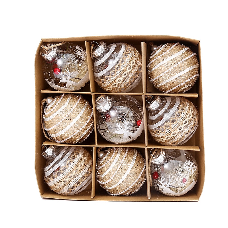 9 stk. julekuler, ballpynt, 8 cm juledekorasjon, kreativ juletrepynt, hengende pynt til fest, bryllup og høytid 2025 - $20.99 –P4