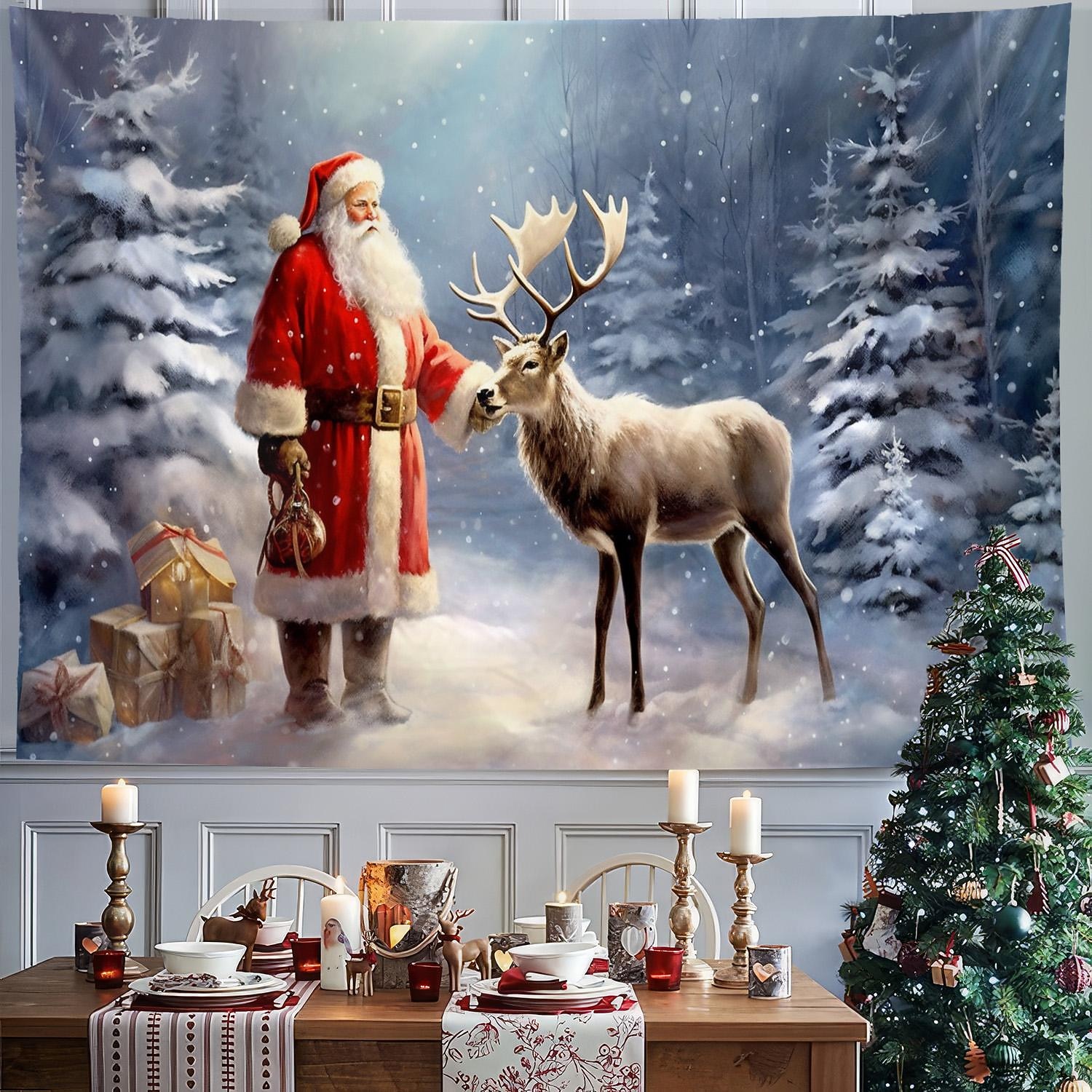 juledekorasjoner nisse slede hengende billedvev veggkunst jul stor billedvev veggmaleri dekor fotografi bakteppe teppe gardin hjem soverom stue dekorasjon 2025 - $14.49 –P18