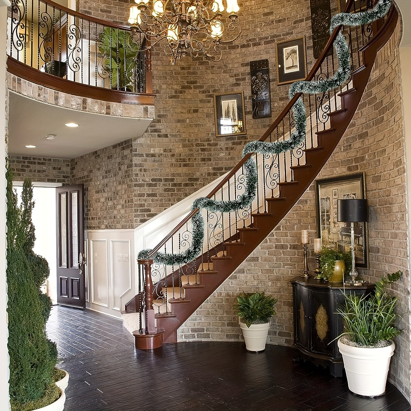 3 قطع من شرائط الصوف باللون الأخضر الصنوبري لشجرة الكريسماس، أشرطة معدنية بيضاء ثلجية، إكليل معدني أخضر، مستلزمات العطلات 2025 - $7.99 –P3