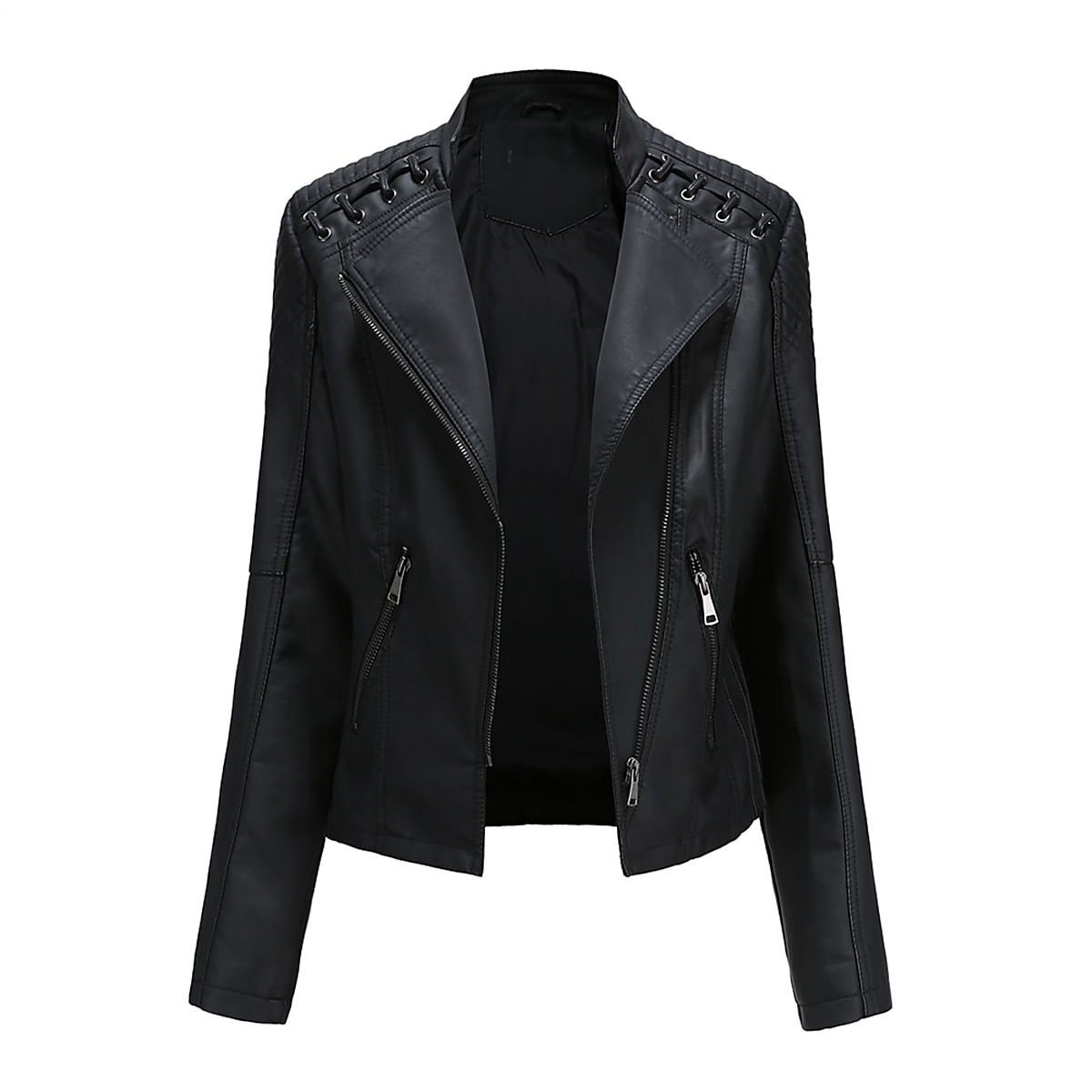 Women's  Faux Leather Jacket Moto Biker Jacket Fall Waterproof Windproof Coat Winter Zipper Lapel Modern Outerwear Long Sleeve Causal Vacation 2024 - $55.99 –P1