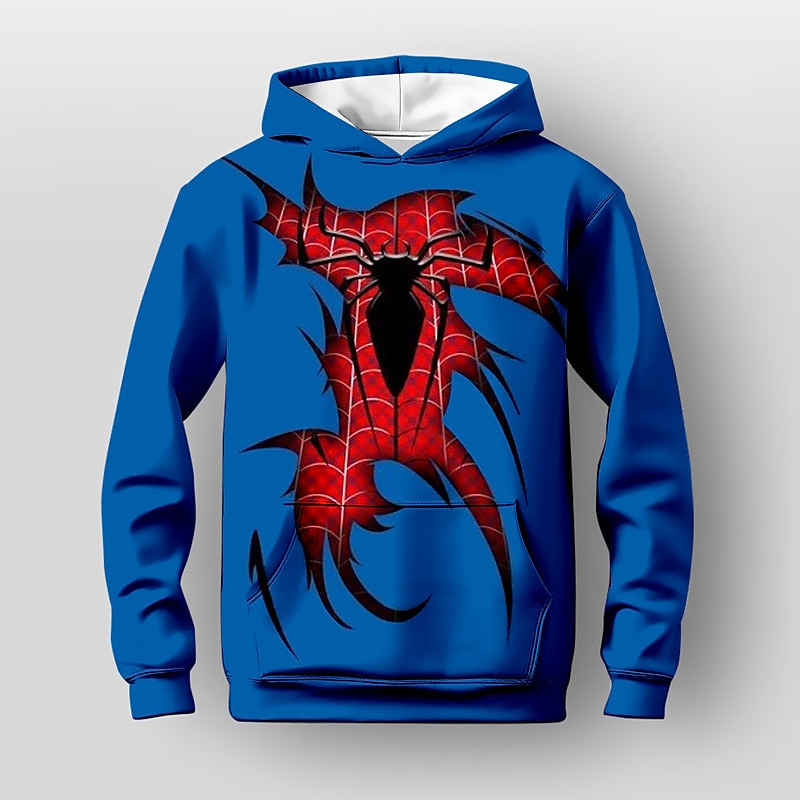 2025年 ハロウィーン 男の子 3D SPIDER パーカー Pullover 長袖 3Dプリント 秋 冬 ファッション ストリートファッション クール 子供 3〜12年 アウトドア カジュアル 日常 レギュラー  コレクション – $18.99 -P6