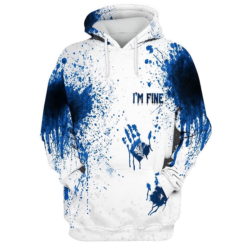 Hombre Estampados manos Sudaderas Sudadera Manga Larga Sudadera con capucha Con Capucha Diario Impresión 3D Víspera de Todos los Santos Festivos Noche Rojo Azul Piscina Estampado Primavera & Otoño 2025 - $26.99 –P4