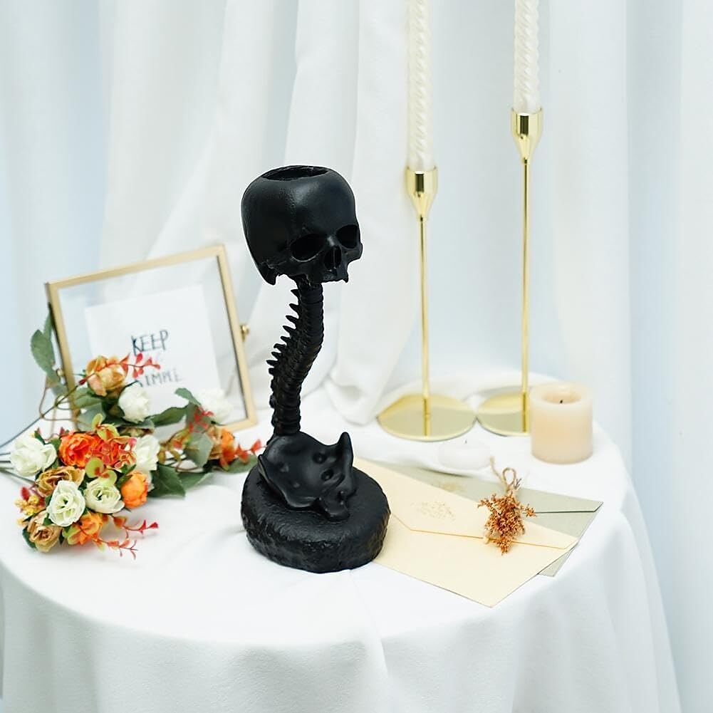 Halloween Skull Planter & Spine Stand, Resin Skull Head Flower Succulent Cactus Planter Pots,or Home Office Desk Decorations Halloween Scene Statue Sculpture Decorations 2025 - $26.99 –P11
