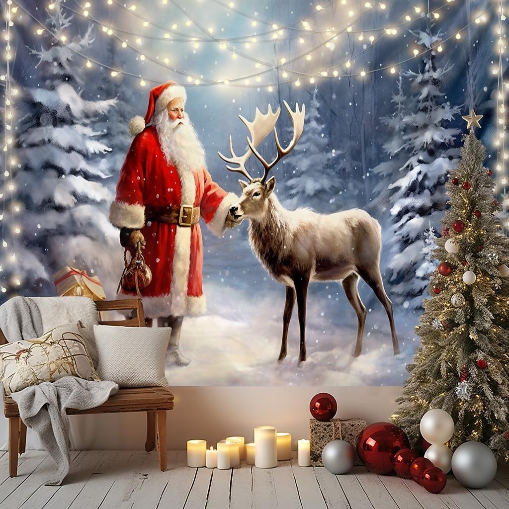 juledekorasjoner nisse slede hengende billedvev veggkunst jul stor billedvev veggmaleri dekor fotografi bakteppe teppe gardin hjem soverom stue dekorasjon 2025 - $14.49 –P12