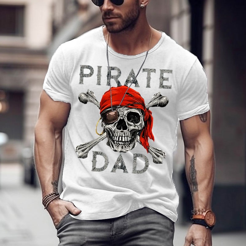 Camiseta Gráfica de Pai Pirata Masculina Design de Caveira Manga Curta Presente Engraçado para o Dia dos Pais de 2026 por $17.49 –P2