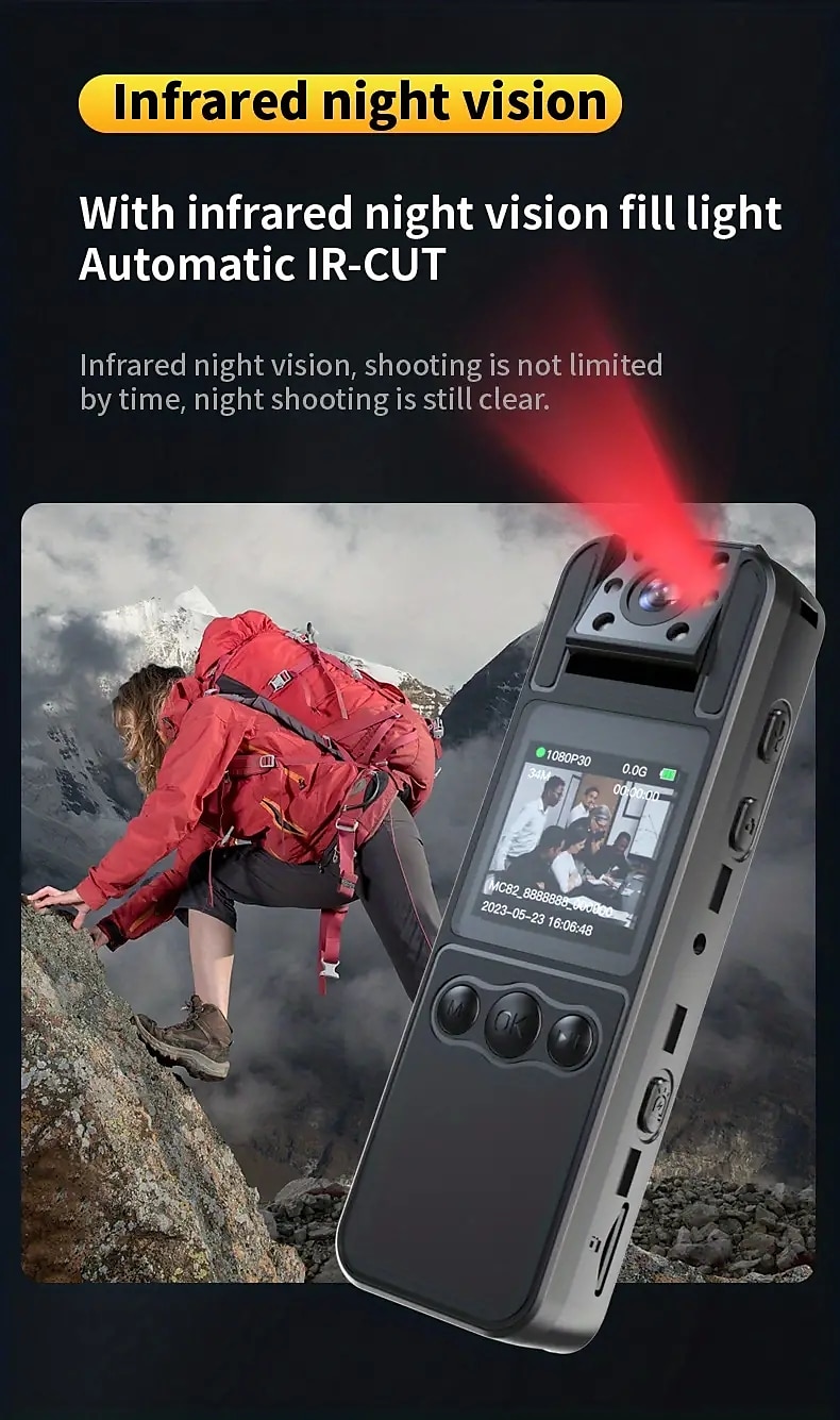 1080P Ultra Clear Camera No WiFi Function Mini Back Clip-on Camera Recorder Can Flip Lens Small Security Portable Camera 1.3 Inch Color Screen Side Recording Side Viewing Suitable For Home And 2025 - $83.99 –P8