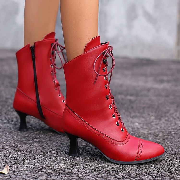 női viktoriánus fűzős bokacsizma – retro műbőr sarkú csizma cosplayhez, bulikhoz és mindennapi viselethez 2025 - $59.99 –P9